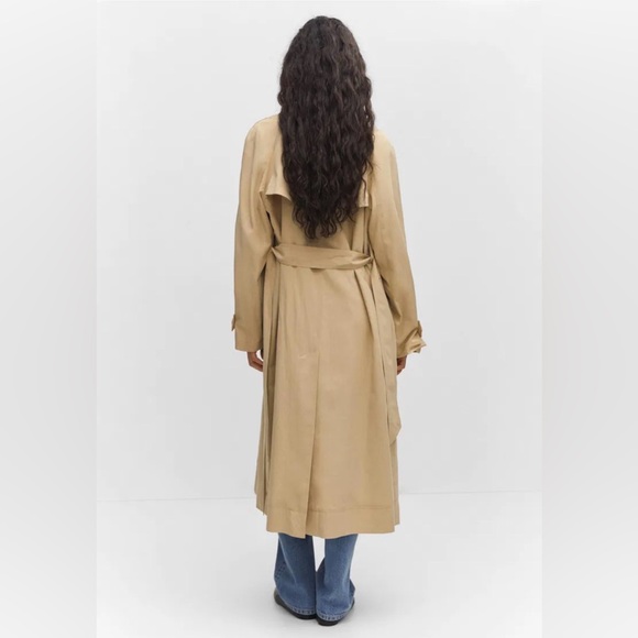 Mango Beige Women's Fluid Tencel Double Breasted Trench Coat - Picture 2 of 9